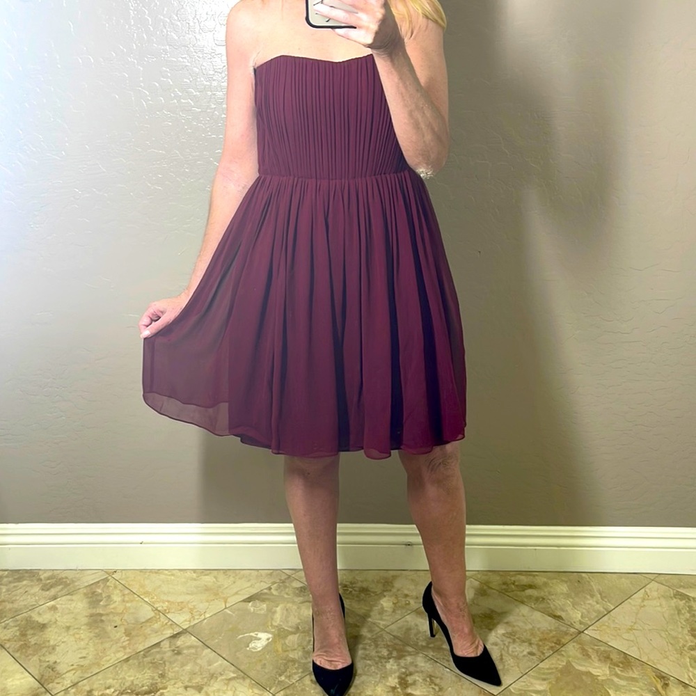 Alice + Olivia Burgundy Strapless Mini Dress